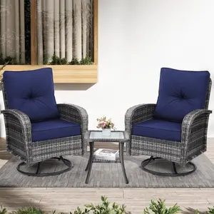 【Crazy Price】3-Piece Outdoor 360 Swivel Rocking Glider Chair Set, Includes 2 Large Wicker Glider chairs with Matching Side Table, Perfect for Patio, Pool, or Porch