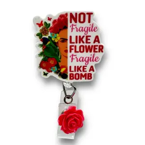 Frida Kahlo Floral Badge Reel for Medical Professionals - Office Supplies great gift