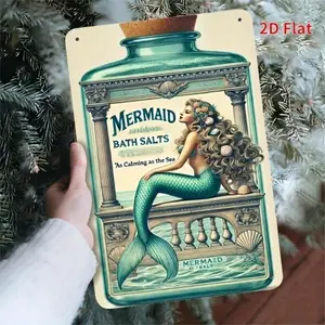 Retro Coastal Mermaid Aluminum Sign 8x12 Inch Sea Wall Art for Bathroom Beach House Decor Vintage Wall Art Nautical Rustic Metal Wall Decor for Living Room