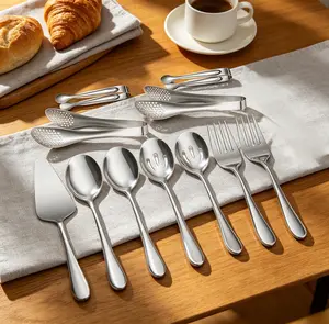 11 PCS Serving Utensils Set – Large Stainless Steel Spoons, Forks, Tongs & Pie Server, Heavy Duty Buffet Serving Kit for Hostess, Catering, Banquet, Party, Thanksgiving – Silver, Dishwasher Safe, TikTok Kitchen Must-Have