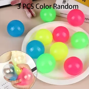 3pcs Color Random Sticky Elastic Stress Balls, Stress Relieving Accessory, Wall Stick Target Ball, Stress Relief Gadgets, Perfect Gift for Birthday, New Year, Halloween, Christmas