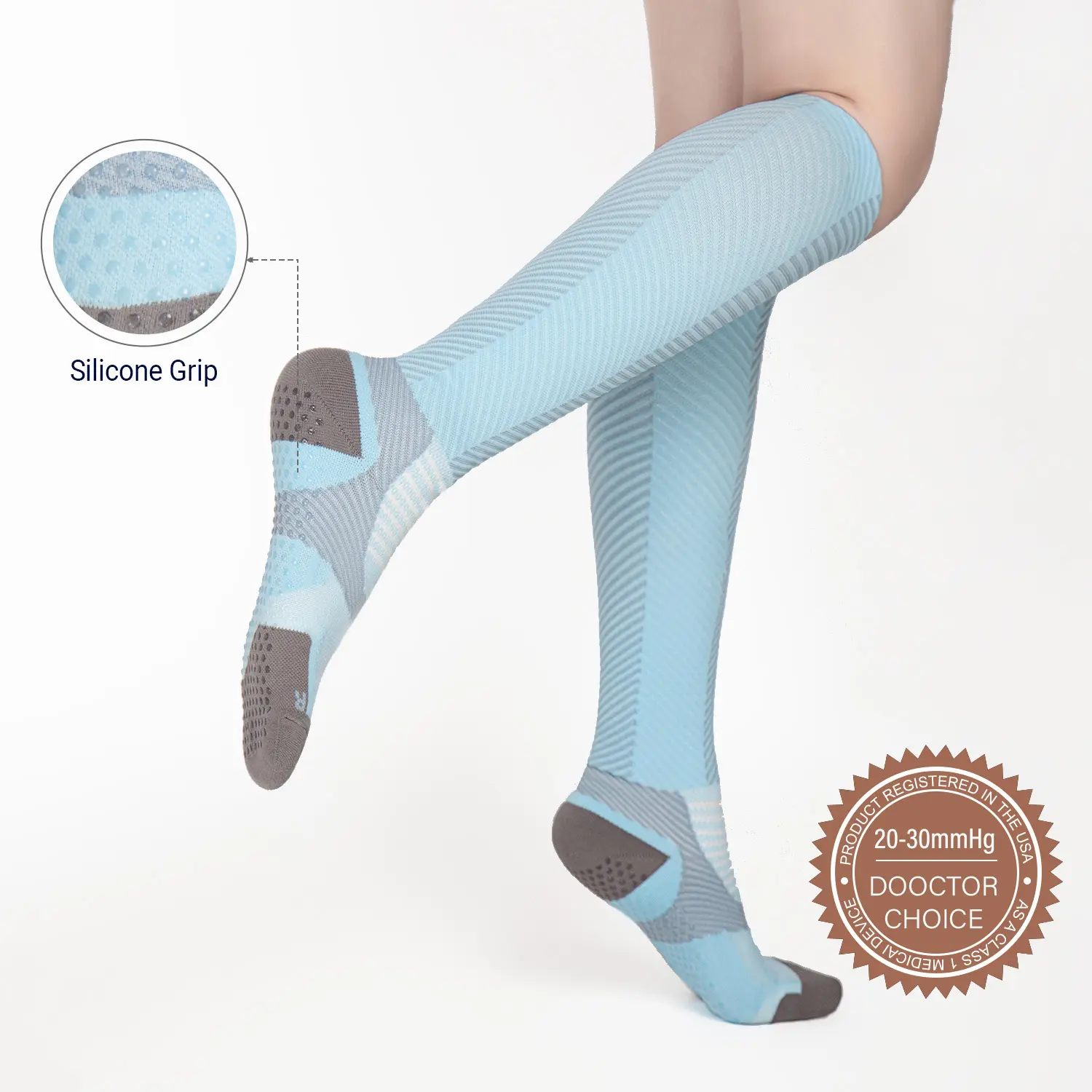 Anti-slip compression socks - Light Blue