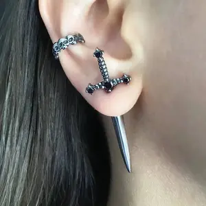 Vintage Gothic Sword Earrings Rhinestone Crystal Dagger Earrings Punk Style Sword Dangle Earrings for Women and Men Festival Jewelry Alloy Material Comfortable Wear