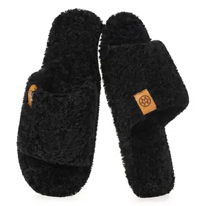 Fuzzy Open Toe Slippers for Men Soft Memory Foam Indoor House Shoes Slip On Cozy Bedroom Slippers Lightweight Non-Slip Home Slides