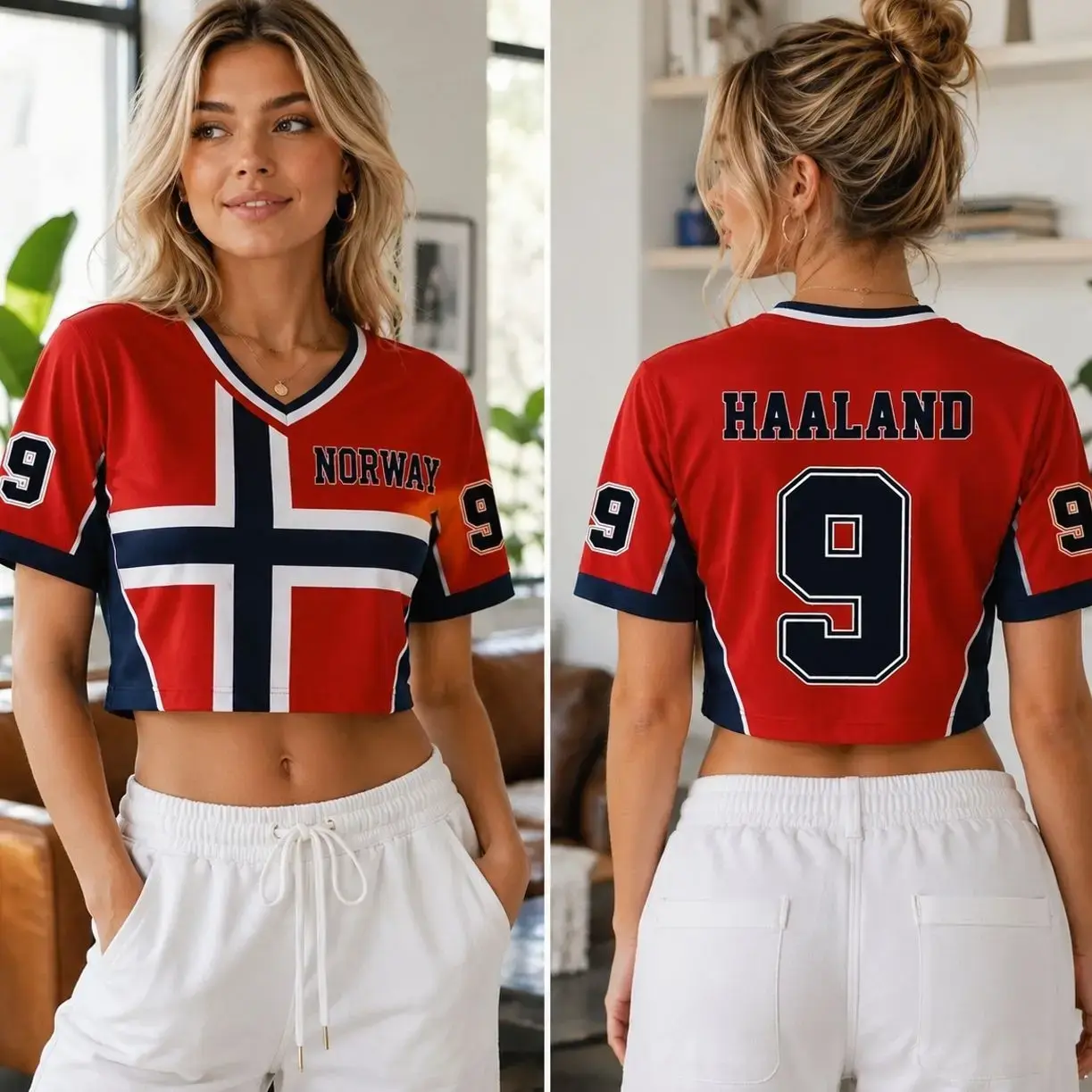 Women's Personalized Norway Soccer Crop Jersey - Custom Back Name & Number, Norge Fan Shirt, Athletic Apparel, Activewear Clothes, Casual Sportswear, Sporty Chic Unisex Professional Sports Clothing