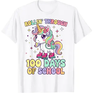 100th Day Of School Unicorn 100 Days Of School Girls T-Shirt Comfy Everyday T-Shirt