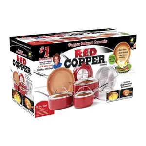 BulbHead Ceramic Copper Cookware Set Red