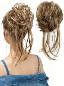 Messy bun hairpiece for women, Synthetic hair pieces, synthetic messy bun hair accessory, elastic woven hair ornament, voluminous bun hair extension, elastic hair tie, ponytail extension