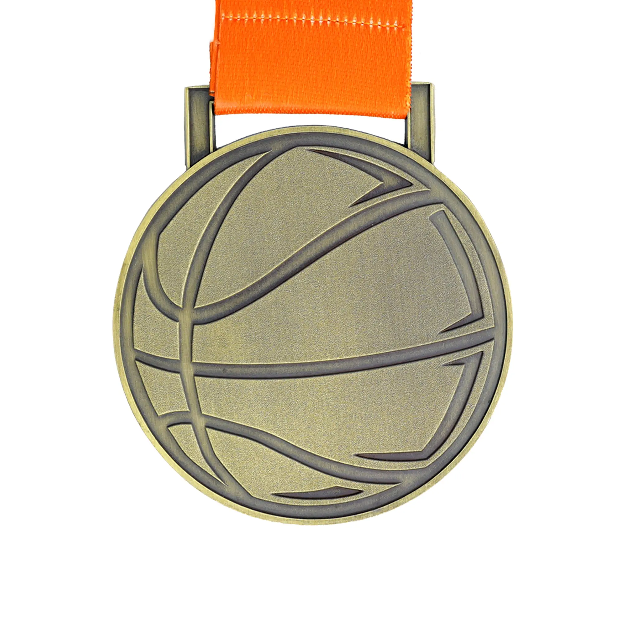 MED27 Basketball Medal - Antique Bronze&Orange