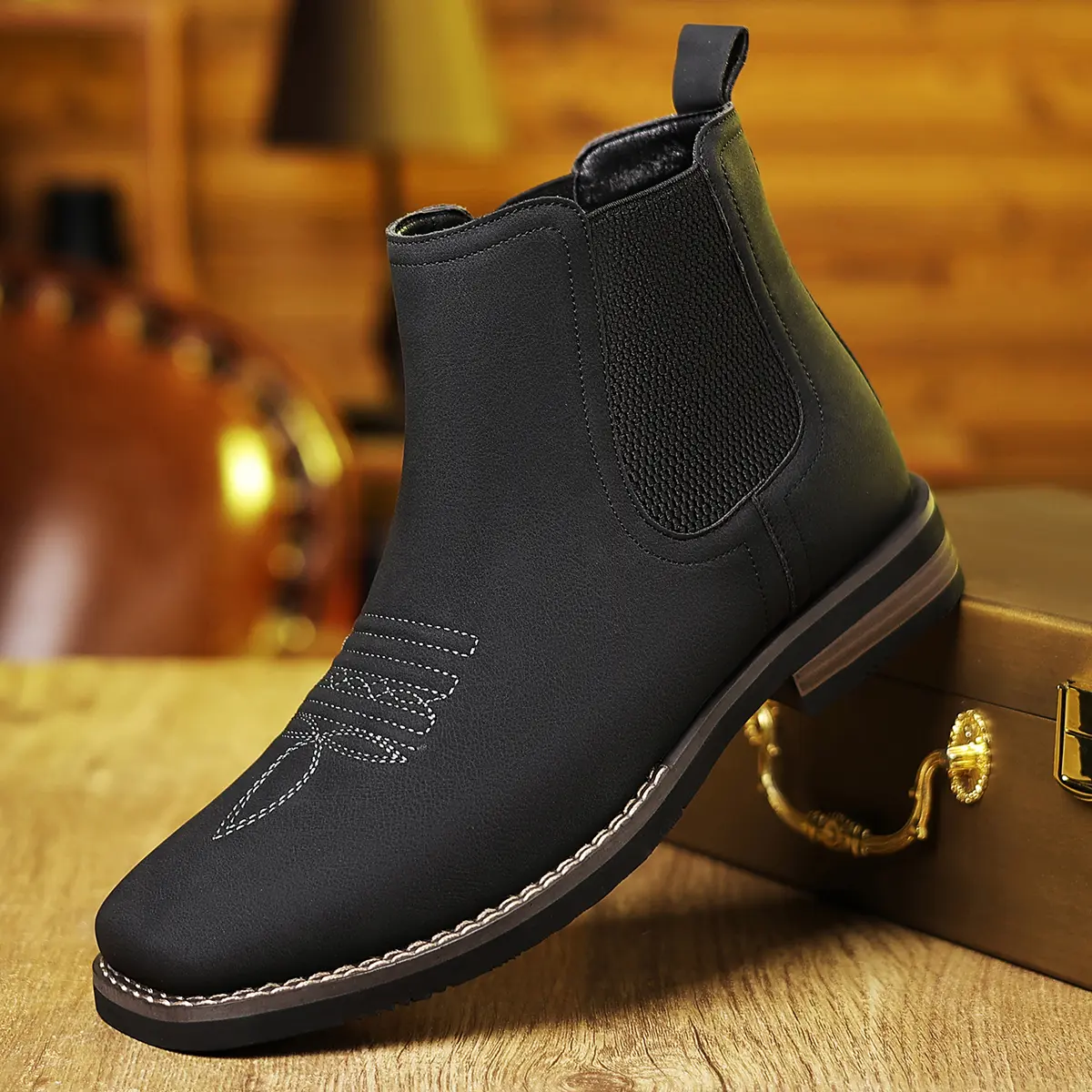 Men's Classic Chelsea Boots, Lightweight Slip-On PU Leather Ankle Boot for Casual Dress & Outdoor Walking, Rubber Sole