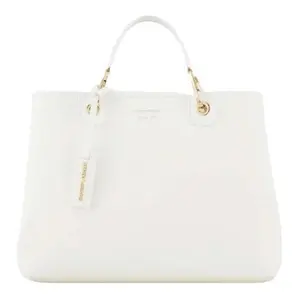 Emporio Armani Women's Large White PU Handbag with Magnetic Closure