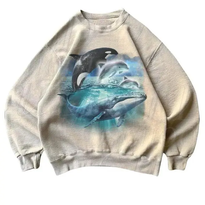 Whale Orca Dolphin Vintage Sweatshirt, Retro Ocean Sweater, Cute Sea Animals Sweater, Ocean Gifts, Cozy Warm Unisex Sweatshirt