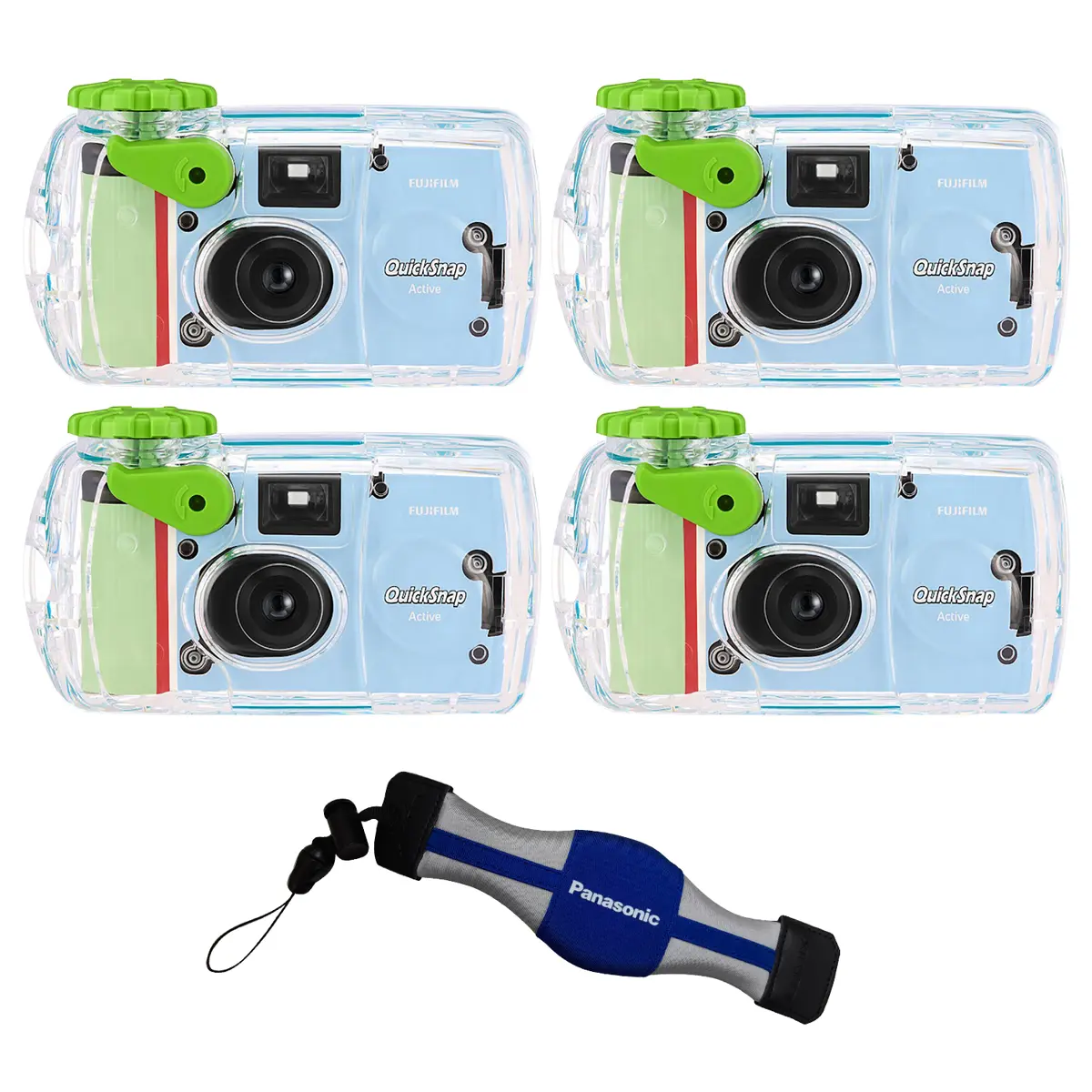 Fujifilm 4-PACK QuickSnap 800 Waterproof 35mm One-Time-Use Disposable Camera, 27 Exposures with Panasonic Floating Camera Strap