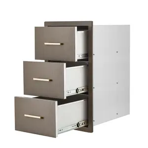 16" W x 28.5" H x 20.5" D Stainless Steel Flush Mount Triple BBQ Drawers with Handle – Weather-Resistant Outdoor Kitchen Storage for Grill Islands and Patio Stations
