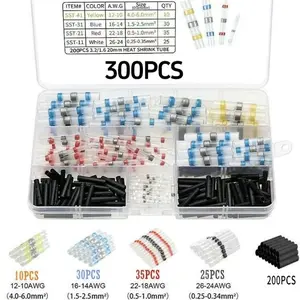300PCS Solder Seal Wire Connectors-haisstronica Waterproof Heat Shrink Butt Connectors-Self Solder for Marine,Aircraft,Boat,Truck,Stereo,Joint