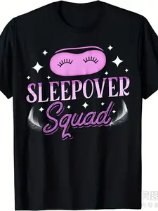 Cute Team T-Shirt for Sleepover Gatherings, Available in Black And Small Size.Unisex Design for Summer , Featuring Short Sleeves And Made from 220G Pure