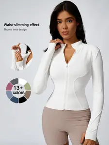 Women's Zip Up Sports Jacket, Tight Long Sleeve Yoga Jacket Top, Ladies' Sportswear for Spring Indoor Outdoor Wear, Athletic Jackets, Zippered Jacket