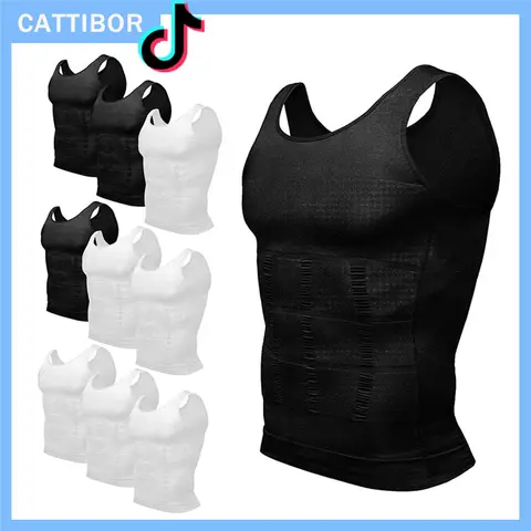 CATTIBOR Men's Round Neck Compression Tank Top (1/2/3/4 Pack) - Shaping Vest, Sleeveless Shapewear, Gym Workout Fitness Shirt, Gym Casual Wear, All-Season Menswear & Underwear