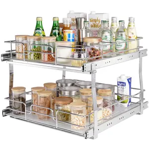 VEVOR 2 Tier 19"W x 20"D Pull Out Cabinet Organizer, TikTokShopBlackFriday, Heavy Duty Slide Out Pantry Shelves, Chrome-Plated Steel Roll Out Drawers, Sliding Drawer Storage for Inside Kitchen Cabinet, Bathroom, Under Sink Basket Racks