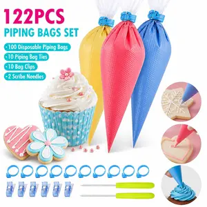 100 Pack Tipless Piping Bags Set – 122 Pcs Disposable Pastry Bags with 10 Ties, 10 Clips, 2 Scribes, Anti-Burst for Royal Icing, Cookie, Cake Decorating – Summer Sale, Mid Year Sale, Deals for You, Restock