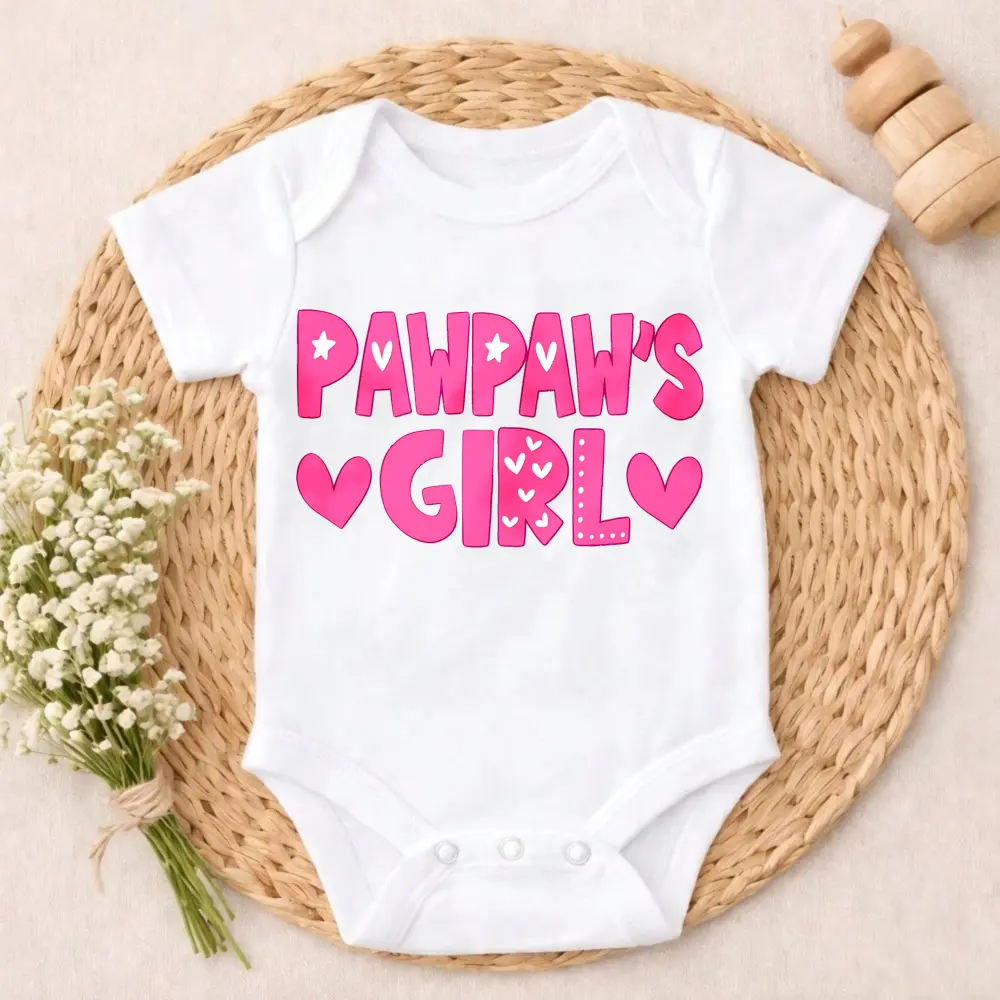 Pawpaws Girl With Hearts And Stars Baby Bodysuit Casual Short SleeveRomper Crew Neck Outfit for Baby Boys & Girls  Must-Have baby girls clothes Unisex Baby Comfort Baby Clothes for Outdoor Daily Wear