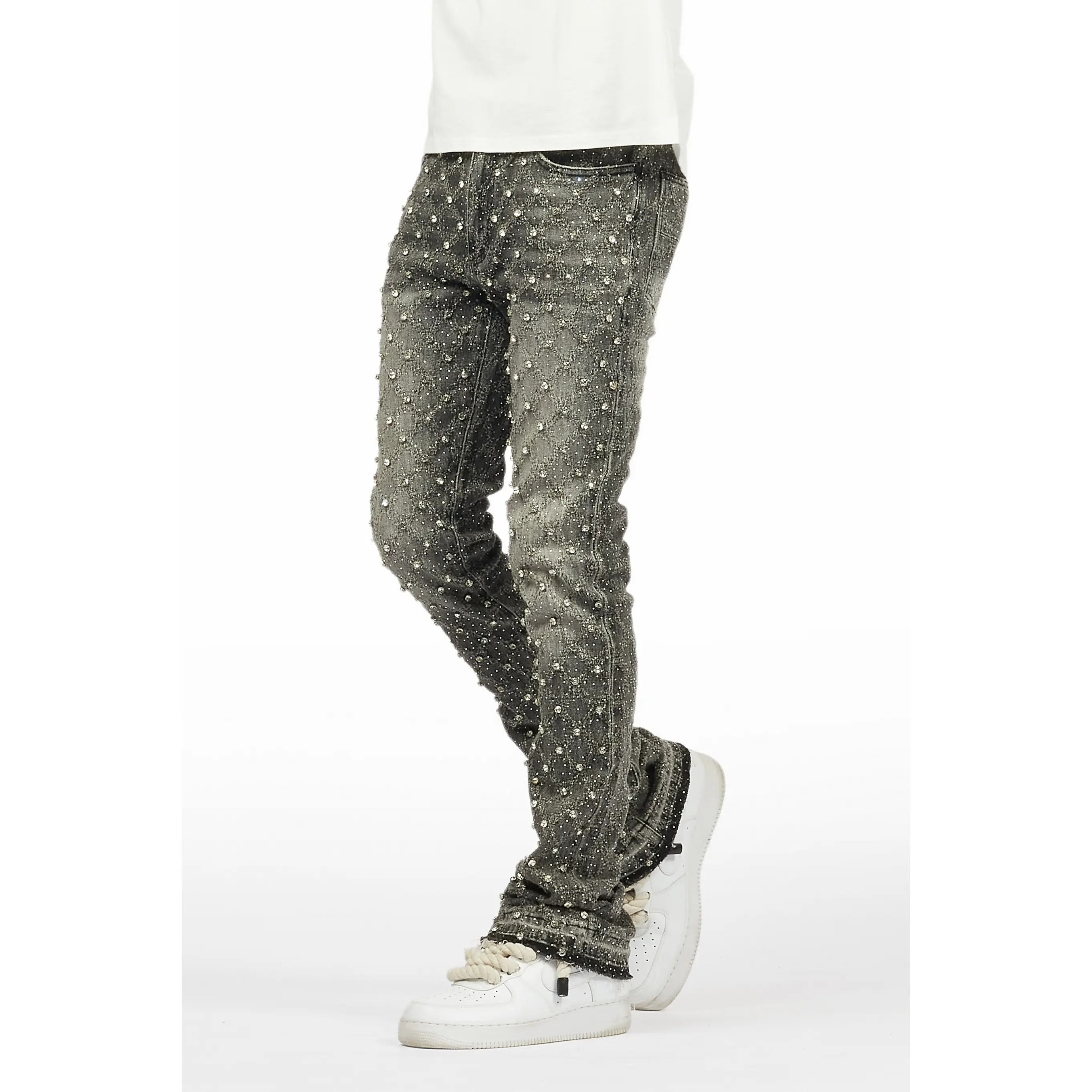 Glit Grey Rhinestone Stacked Flare Jean