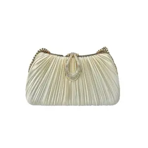 BIGWIG Pleated Solid Color Elegant Cheongsam-Matching Evening Top Handle Clutch Bag, Chic Luxury Bridal Purse with Timeless Style & Sophisticated Design for Wedding Banquet, Formal Events
