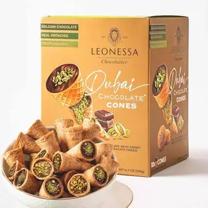 Leonessa Dubai Chocolate Cones with Pistachio Kunafa | Made with Premium Belgian Chocolates | Kunafa Chocolate | Chocolates de Dubai - 4.7 oz