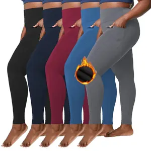3/5 Pack Plus Size Fleece Lined Leggings With Pocket Women -Stretchy X-Large-5X Warm Winter Yoga Pants Thermal Leggings