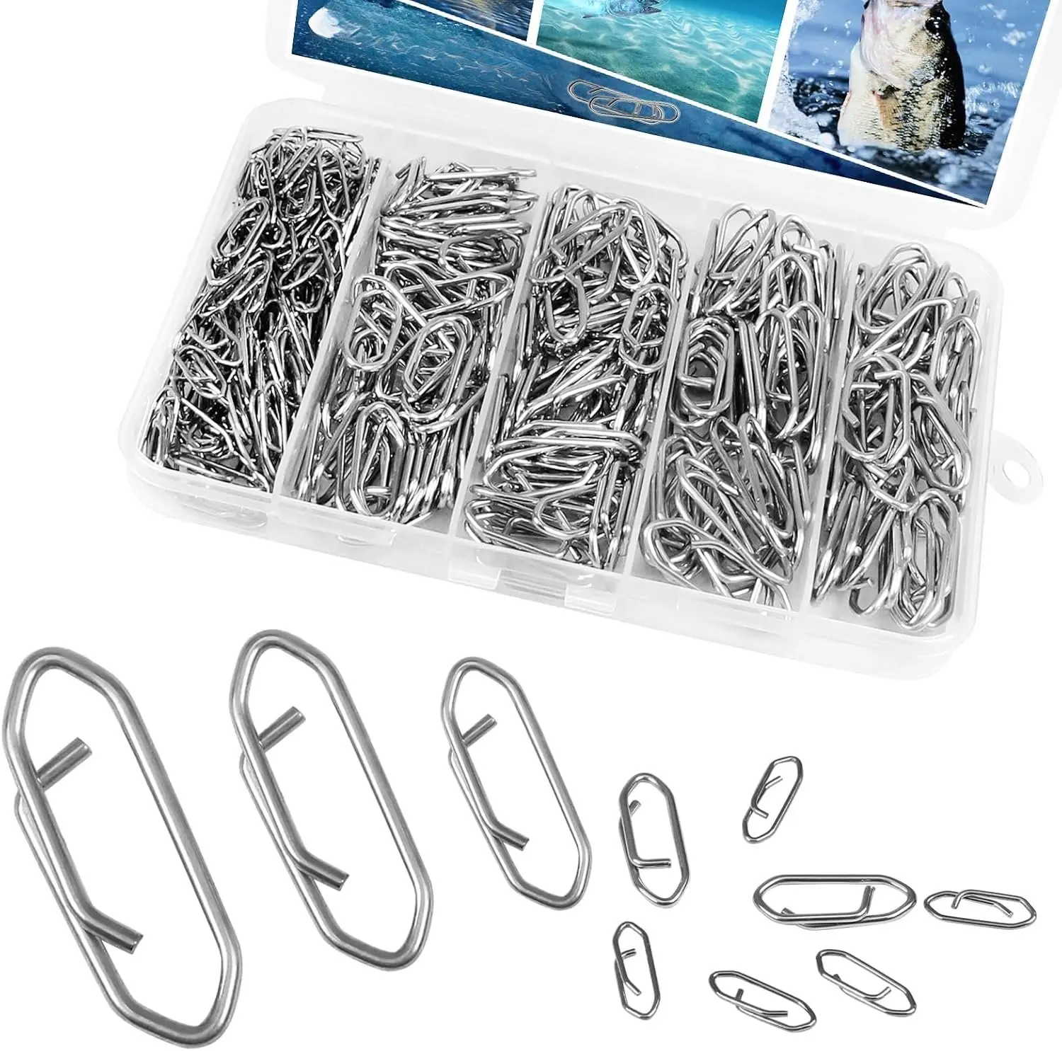 280 count Fishing Power Clips, Fishing Speed Clips for Fishing Lure Quick Change, High Strength Stainless Steel Clips Snap Freshwater Saltwater Crankbait Popper Lure Connector Tackle (S:120, M:100, L:60)