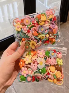 50 Pcs Cute Kids Hairbands Set, Floral Fruit Designs, Elastic Rubber Bands, Random Colors, Elastic Hair Accessory, Perfect for Gifts & Daily Use