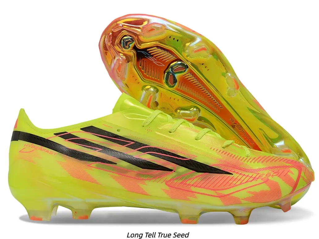 Men's & Youth Neon Yellow Soccer Cleats with Orange Accents, Breathable Synthetic Upper FG Boots, Low-Cut Athletic Football Shoes for Training & Match Play, Iridescent Rubber Outsole