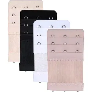 Bra Extender 3 Hooks 3 Rows Elastic Bra Band Hook Strap Extensions for Women, Pack of 4