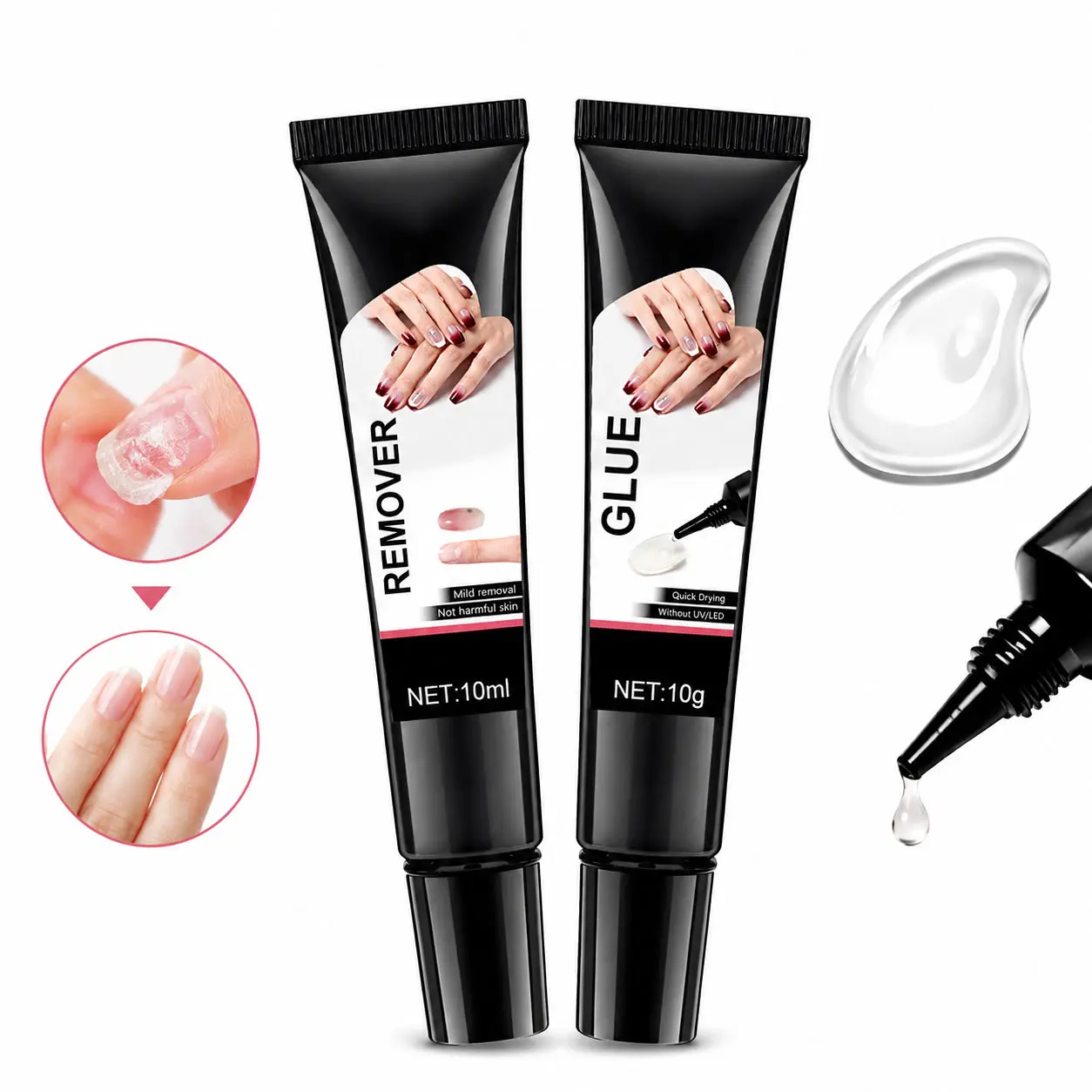 Newly Upgraded 10g Quick-Drying Semi-Solid Nail Glue with 10ml Remover – Long-Lasting Adhesive Gel for Press-On Nails, Acrylic Tips, and Salon-Quality Nail Kits – Easy Application, No UV Lamp Needed for Home or Salon Use. Complete Nail  Care Kit