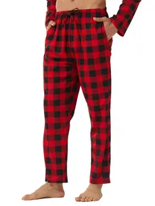 Men's Classic Plaid Print Sleep Pants, Polyester Knit Fabric, Drawstring Elastic Waist, Comfortable Skin-Friendly Home Wear