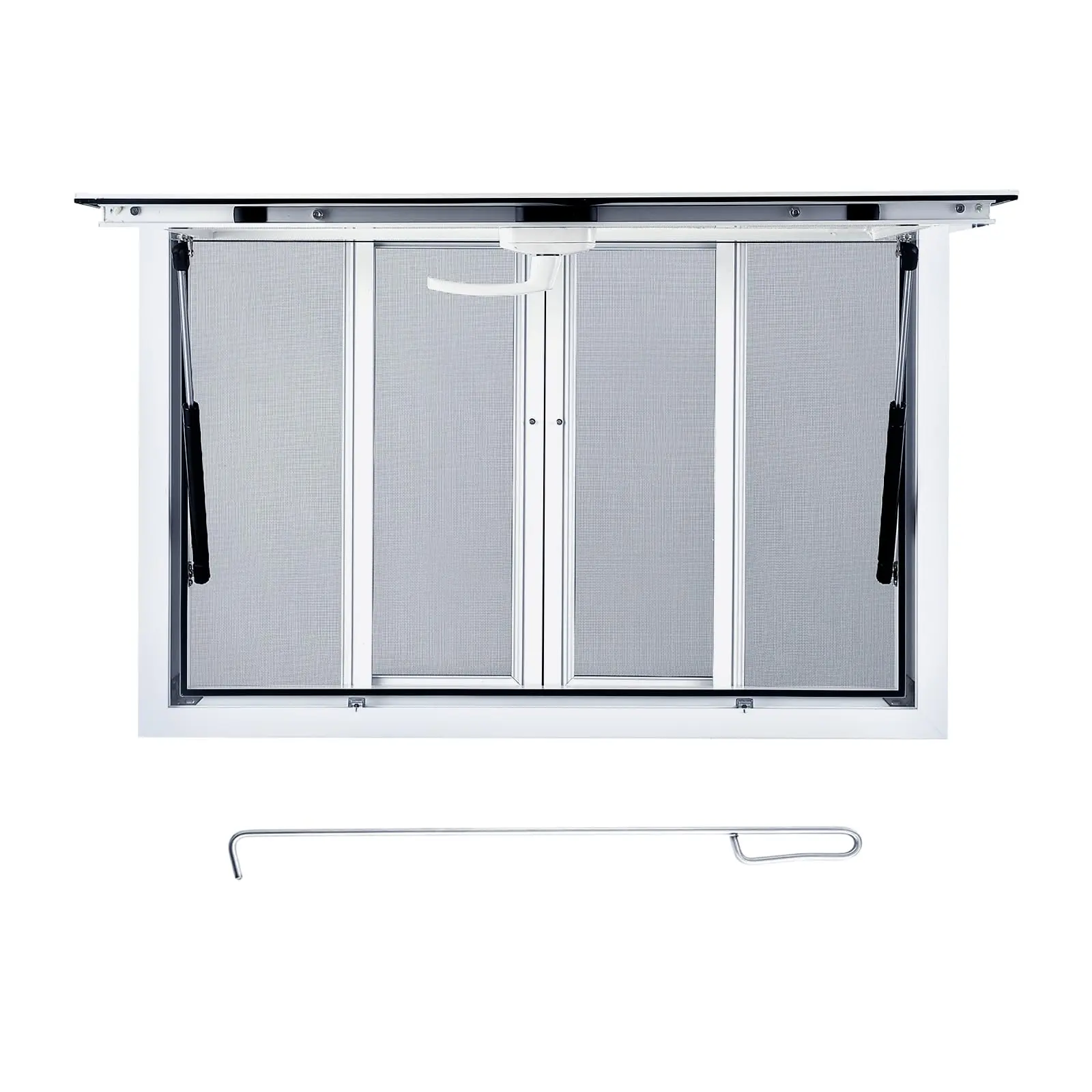 GARVEE Aluminum Alloy Concession Windows for Food Trucks and Stands, Available in 36"x36", 48"x36", and 53"x33" Sizes, Featuring Horizontal Sliding Screen Windows, Awning Doors with Up to 85° Opening, and Secure Drag Hooks