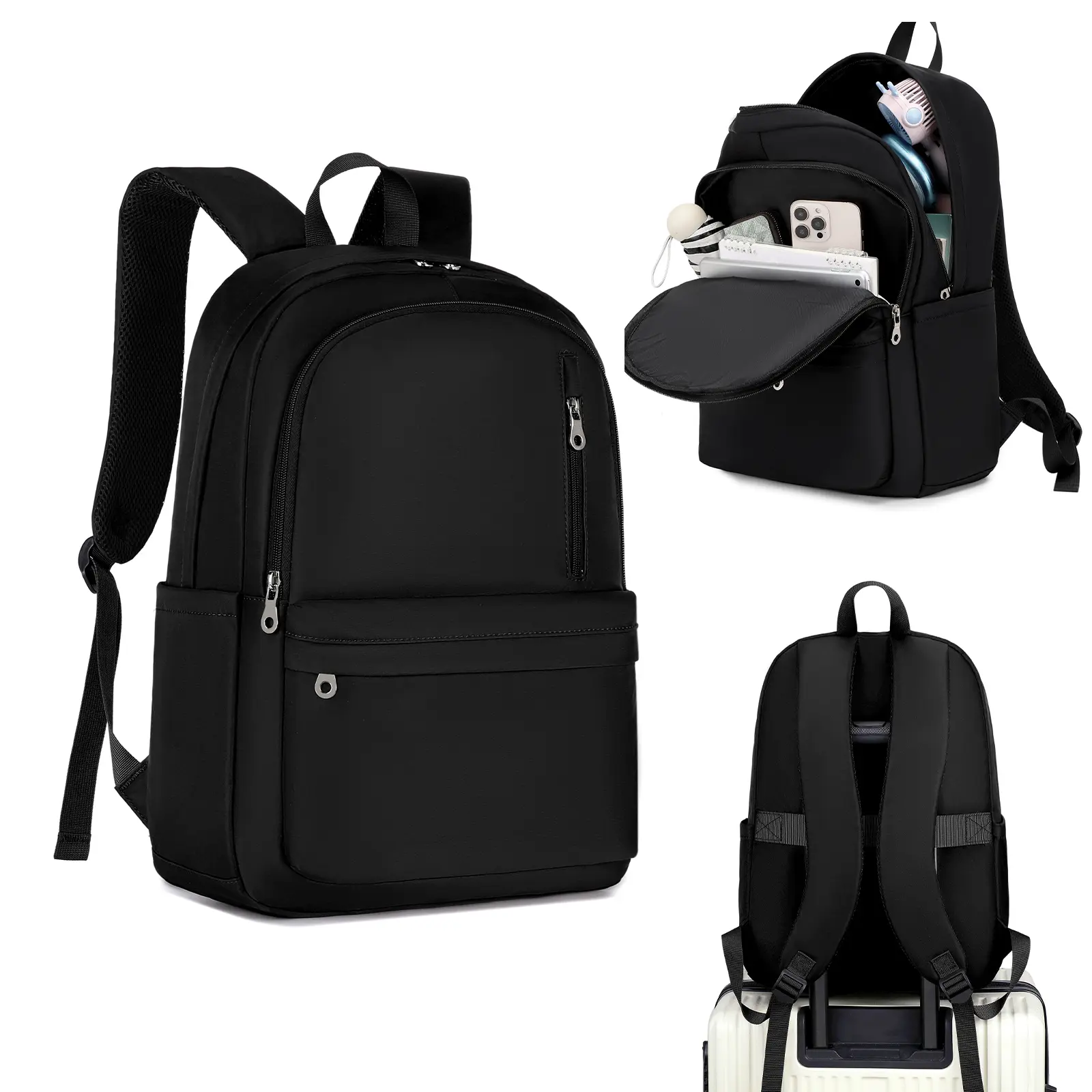 BAGOK Casual Nylon Black Backpack for School and College in Lightweight Daypack Style With Laptop Compartment, Large Capacity Waterproof Multi-layer zipper Suitable for Men Women Boys Girls Gym Travel and Work