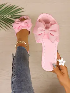 Women's Bowknot Design Slip on Sandals, Casual Boho Style Flat Sandals for Beach Vacation, Fashionable Shoes for Daily Wear, Bohemian Trending Sandals