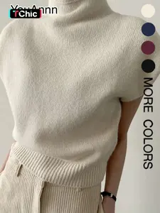 Elegant High Neck Loose Fit Sleeveless Knitted Sweater, Chic Design for Casual, Flattering and Versatile Knit Top, Knitwear