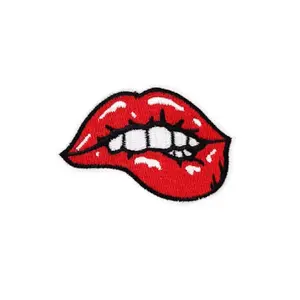 Red Lips Embroidery Patch Biting Lips Patch Iron on 2.75x1.75inch