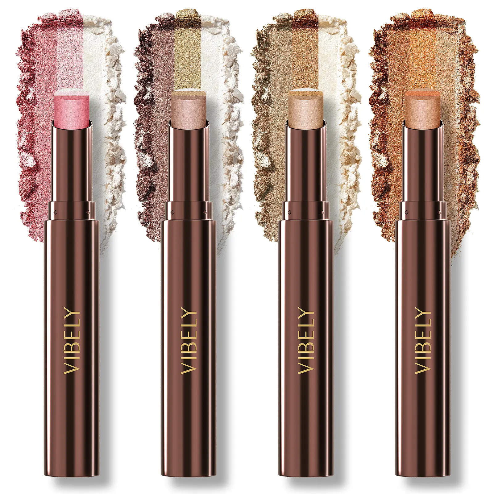 Vibely 3-in-1 All-in-1 Waterproof Eyeshadow Stick - Glitter Gradient Natural Glittery Sparkle Eyeshadow Pencil, Lightweight, Long-Lasting, Blendable for Evening Looks, Natural Eyeshadow