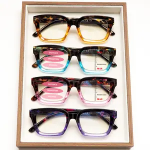 4pcs Progressive Multifocal Blue Light-Blocking Reading Glasses Featuring a Stylish Retro Print Design, Rectangular Frames, Spring Hinges, And Durable Lenses—Perfect For Everyday, Casual, And Various Occasions