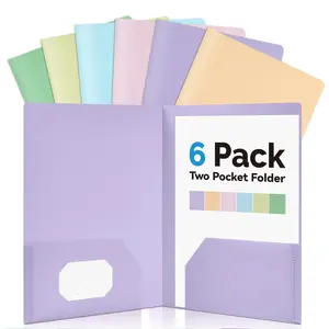 Set of 6 Pastel Poly Folders with Labels for Letters, Heavy Duty Plastic File Folders with Pockets, Ideal for School and Office Supplies