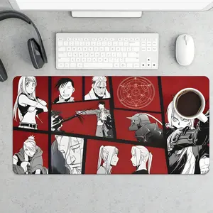 Advanced Full Metal Alchemist Large Gaming Mouse Mat with Anime Characters Red Background for Gamers High-Quality Surface