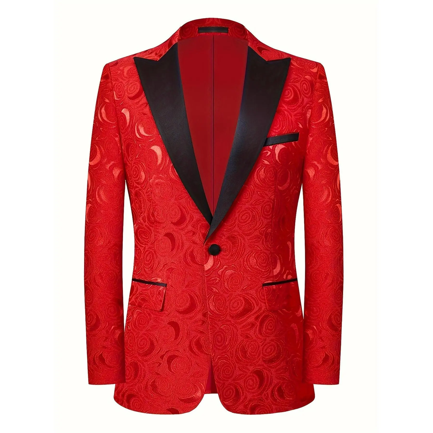 Men's Semi Formal One Button Blazer,Elegant Suit Jacket, Suitable for Business Party Dinner Tops Long Sleeve Casual Red Beige Collar