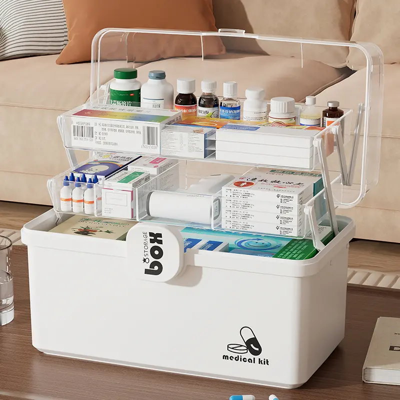 3-Tier Pill Organizer with 3-Layer Partition, Moisture-Proof PP Material First Aid Cabinet, Portable Large-Capacity Medicine Storage with Sliding Rails & Smart Storage for Home Use