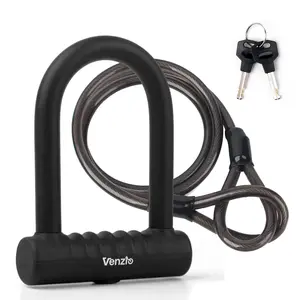 Venzio Heavy Duty U Lock Bike Set, Anti-Theft Bike Ulock with 14mm Shackle, 12mm×5FT Steel Cable, Weatherproof U-Lock Set for Scooter, Bike, Motorcycle and Gate