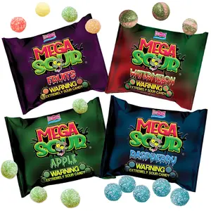 Barnetts Mega Sour Candy 4 Pack Bundle (Raspberry | Fruits | Apple | Watermelon) - Trendy Sweet Bags - Traditionally Handmade Sweets - Sour Coating Lasts 20 Seconds - Candies for Party Bag, Gift Hamper, or Hamper Box