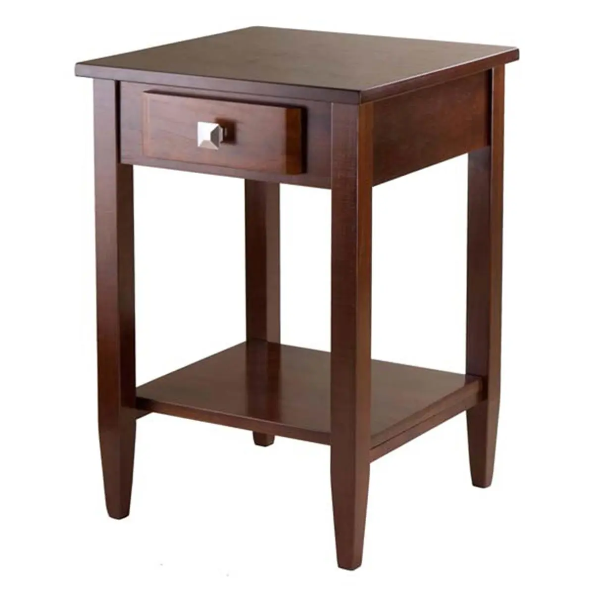 212 MAIN Richmond Antique Walnut End Table - Tapered Legs, Wooden Tabletop, Drawer, Modern Side Table, Compact Nightstand Bedside Piece, Nightstand Bedside Table