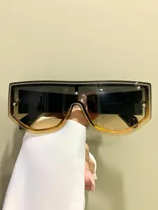 Unisex Vintage Ombre Tinted Lens Sunglasses, Trendy Casual Flat Top Frame Sunglasses for Everyday Use, Fashion Accessories for Outdoor Activities